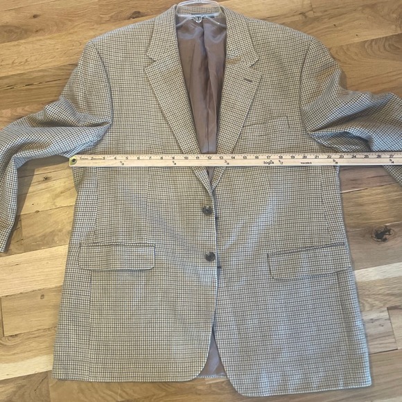 Ralph Lauren Men 44R Sport Coat Blazer Tan Beige Houndstooth Wool/Silk Jacket - Picture 5 of 6